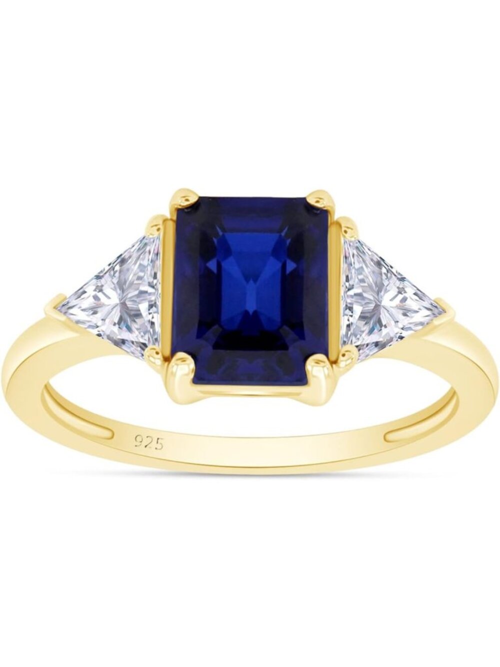 Elegant 3 Stone Promise Ring for Women - Blue Sapphire & White Topaz Accent
